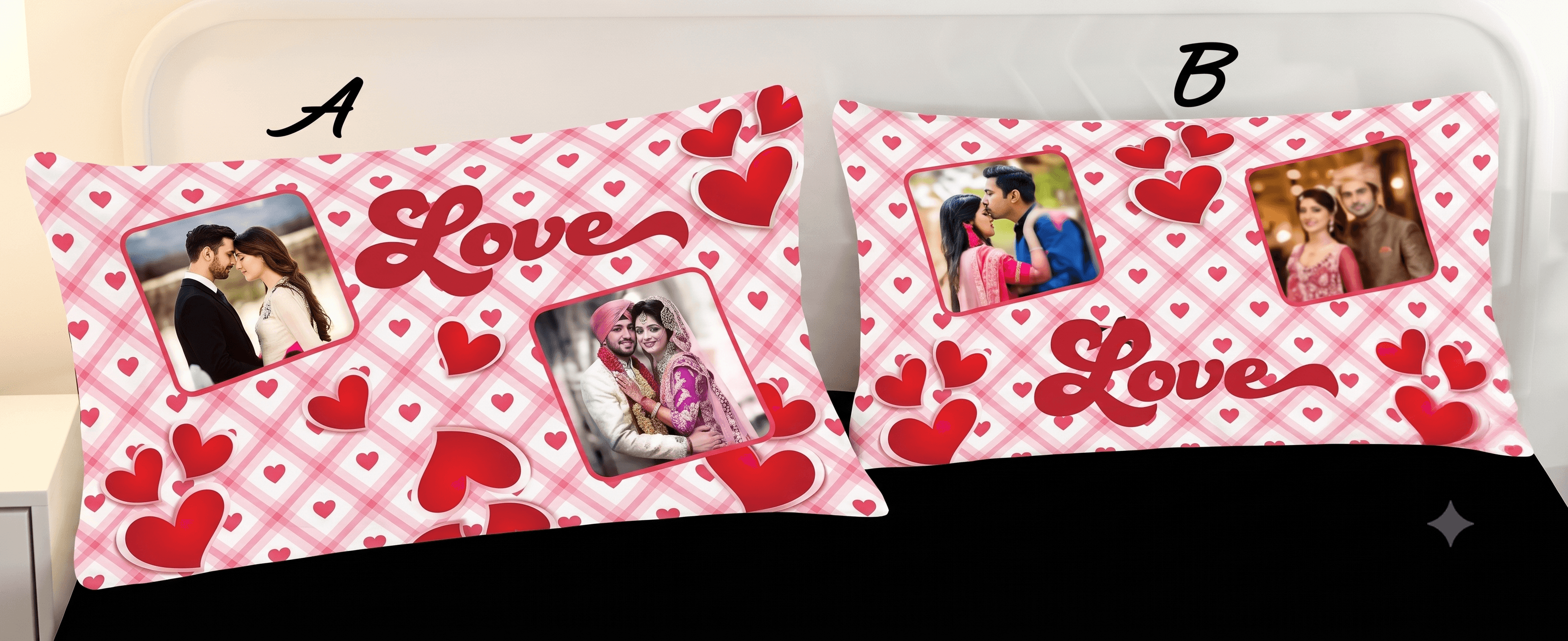 Pillow cover with hearts white(set of 2)